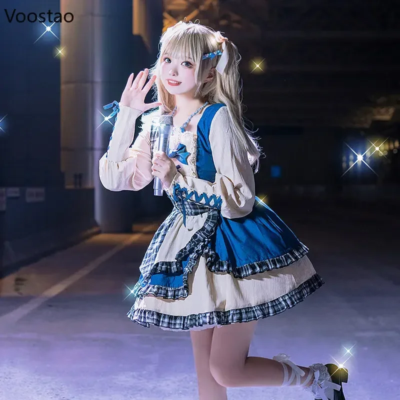 Vestido de Lolita OP con lazo dulce japonés para mujer, vestidos de fiesta de mezclilla de retazos con volantes a cuadros Kawaii, Mini vestido gótico Y2K Punk para niñas