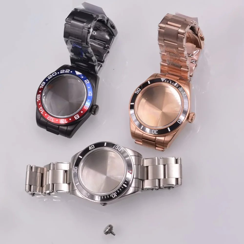 36mm Silver/ Rose Gold /Black Sapphire glass Watch Case Fit NH34 GMT NH35 NH36 PT500 ETA2824 Movement