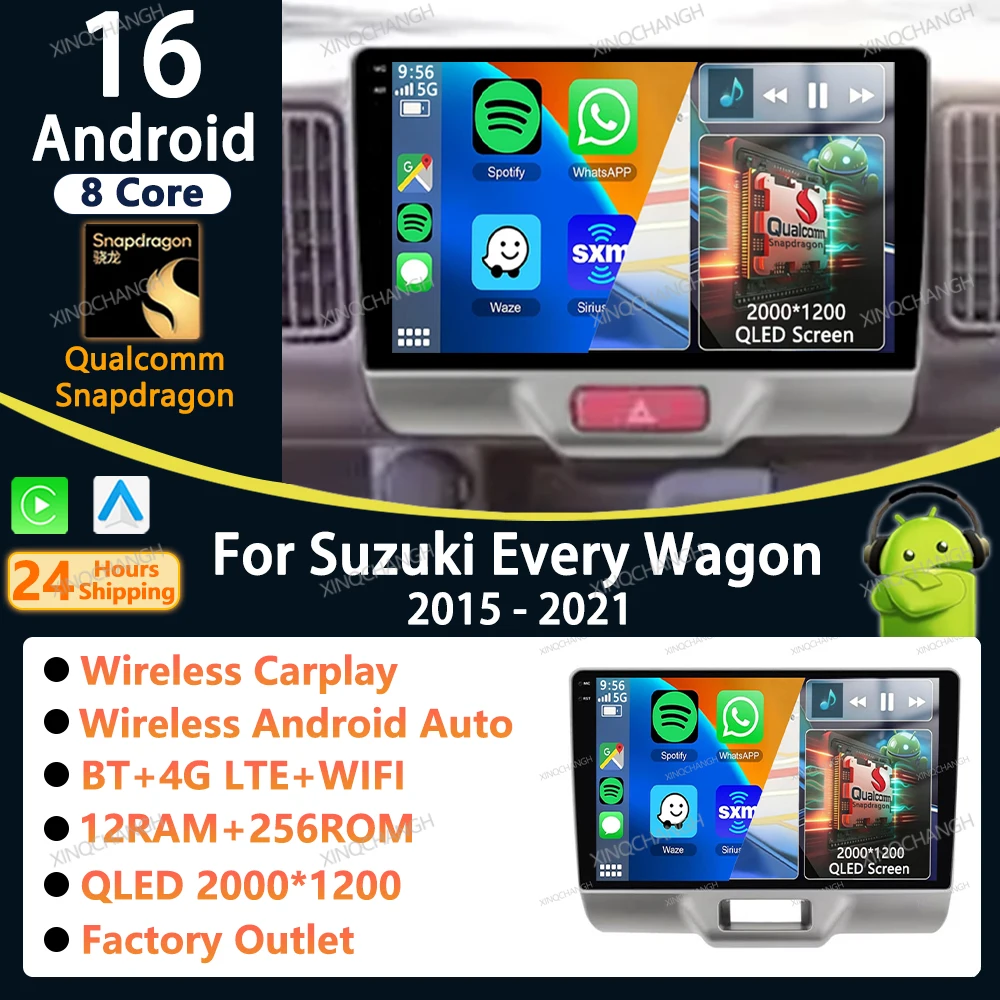 Android 16 Car Radio Carplay Auto For SUZUKI Every Wagon 2015+ Dash Fitting Panel Kit Player Stereo Accessories Head Unit Audio