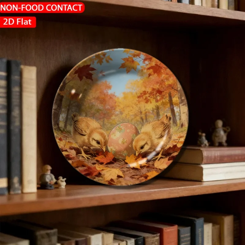 1pc Autumn Artistic Chicks Pink Ceramic Plate Non-Food Contact, Home Desk Ornaments, Living Room And Bedroom Decorations,