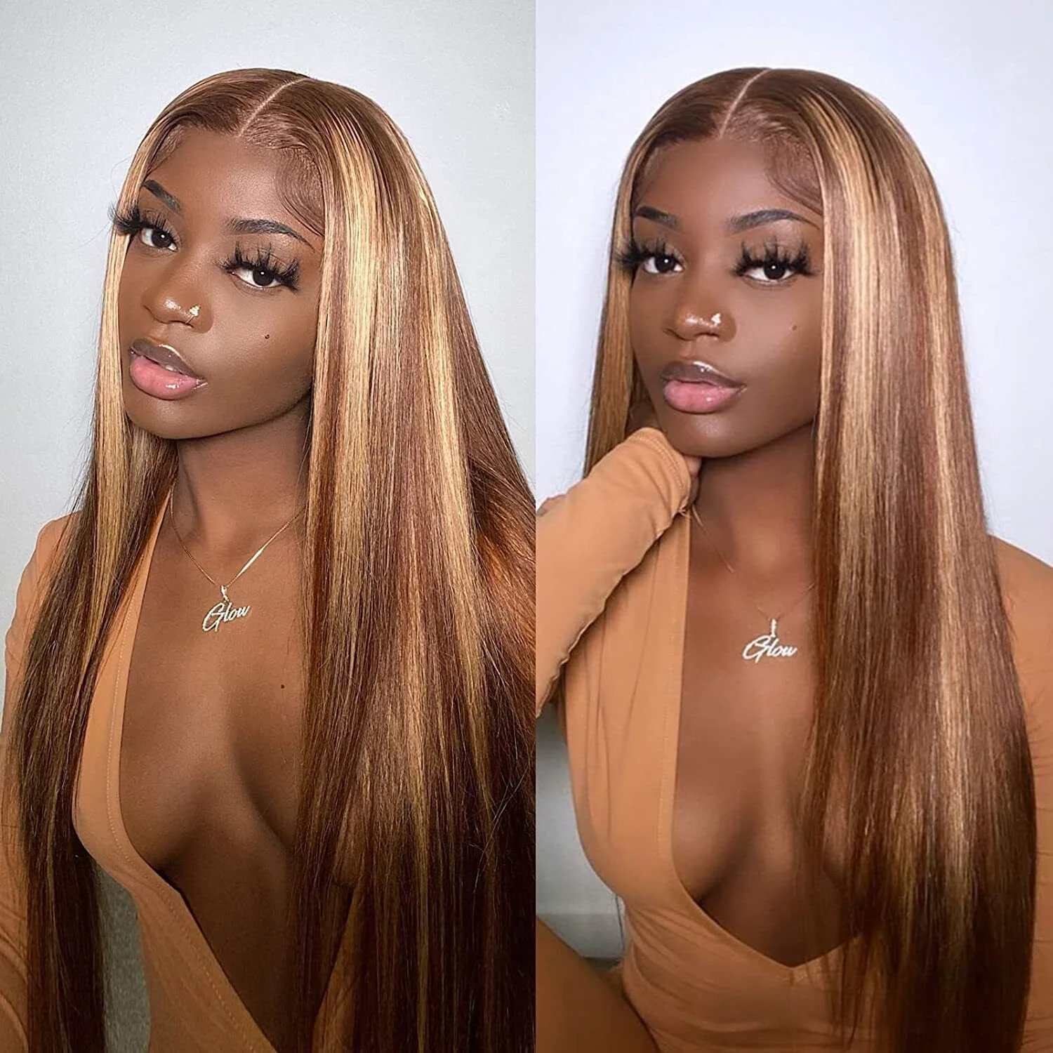 34Inch Bone Straight Highlight Lace Front Human Hair Ombre 13x4 Lace Frontal Wigs 13x6 Honey Blonde Colored Wigs For Women