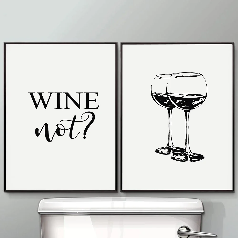 Save Water Drink Quotes Wall Art Home Decora Canvas Painting Posters Prints Wine Glasses Black White Funny Kitchen for Aesthetic