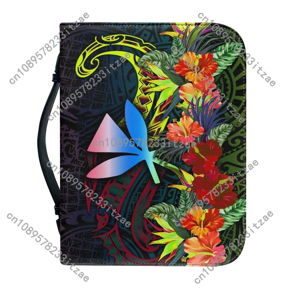 المرأة حقيبة يد جلدية الساخن البولينيزية نمط فرانجيباني نمط طباعة الكتاب المقدس حقيبة مخصصة الكتاب المقدس غطاء حالة حمل الكتاب المقدس حقيبة التخزين