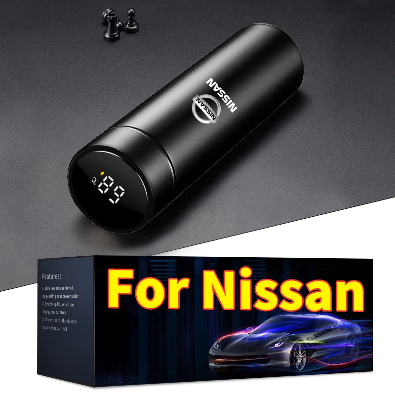 500ml Portable Car Logo Intelligent Stainless Steel Thermos Bottle For Nissan Qashqai X J10 Trail Tiida Juke Teana Pulsar Altima