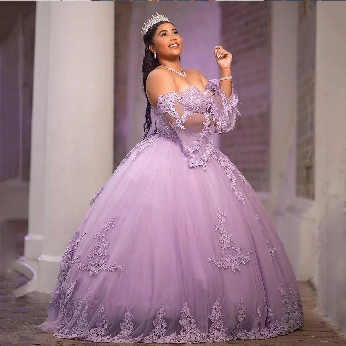 Ragazze Sweetheart Quinceanera abiti Ball Gown Lace Appliques Sleeve Puffy Prom Sweet 16 Dress 2024 abiti da sera da donna lunghi