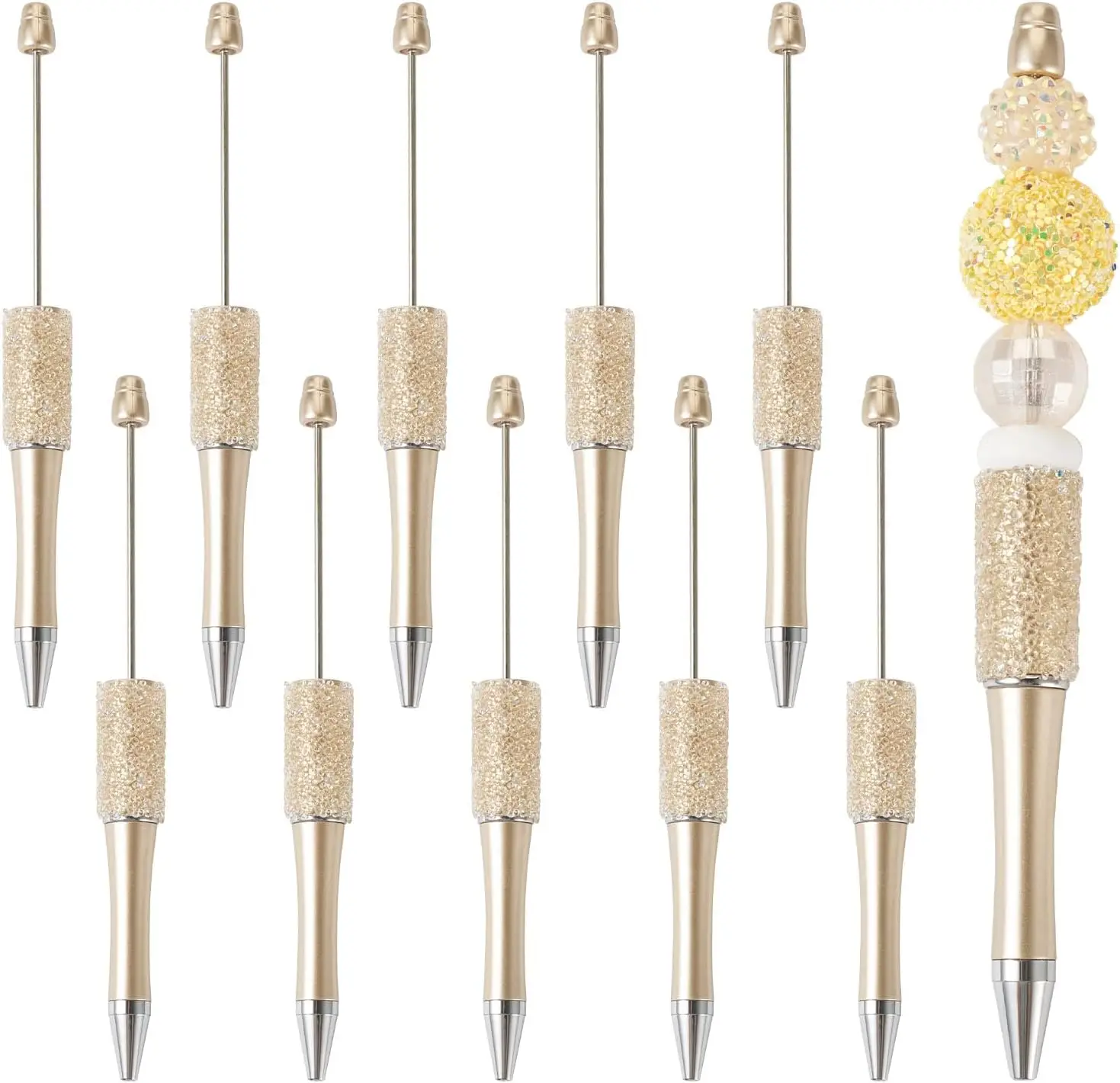 10pcs Sugar Diamond Beadable Pens, Crystal Rhinestone Beaded Plastic DIY Sparkly Bead Shaft Black Ink Ballpoint Pen for Gift