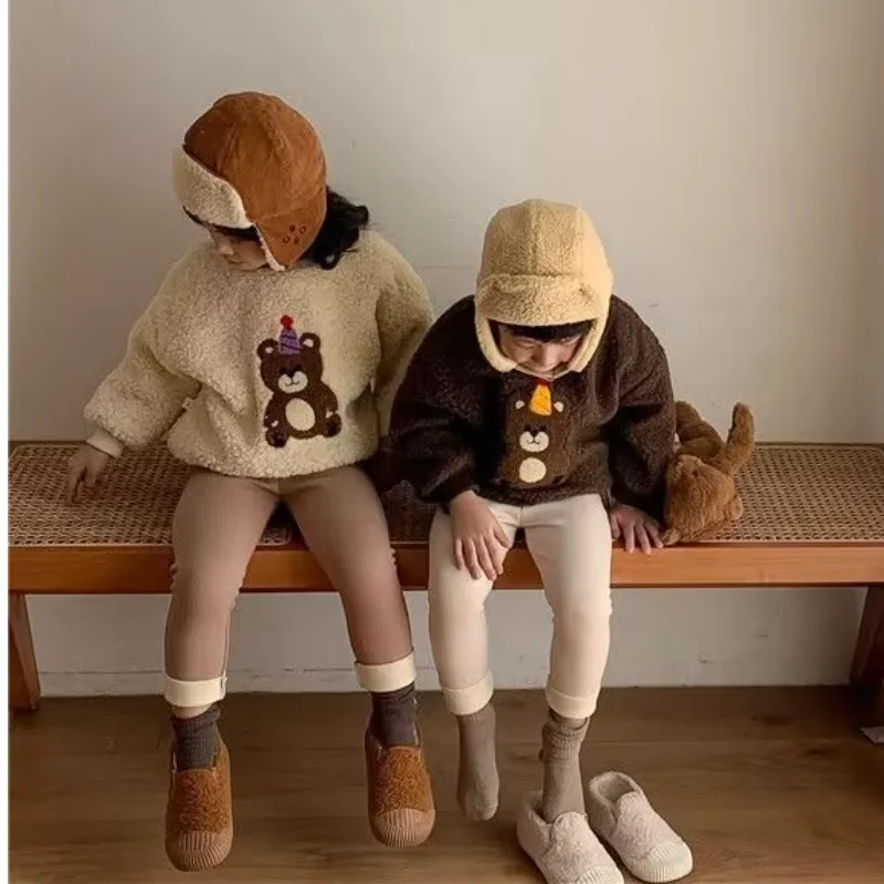 Kawaii Casual Long Pants Fashion Children S Clothing Autumn Winter New Children S One Piece Fleece Leggings Boys Girls Baby