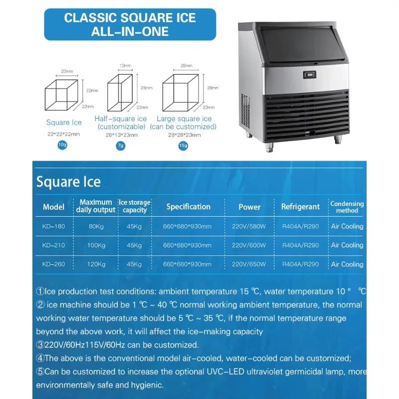 80kg 100kg 130kg Commercial  Ice Cube Making Machine Ice Maker