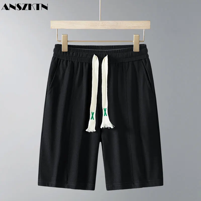 ANSZKTN-pantalones cortos de gofres gruesos para hombre, pantalones cortos sueltos casuales de cinco centavos, dos abiertos preferidos, alta calidad