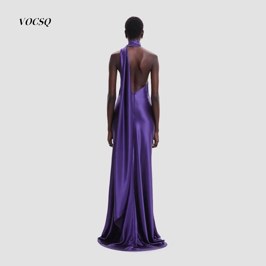 Prom Dress Purple Halter Satin Maxi Gown 3D Rose Backless Mermaid Dress Elegant Wedding Guest Evening Party Long Dress