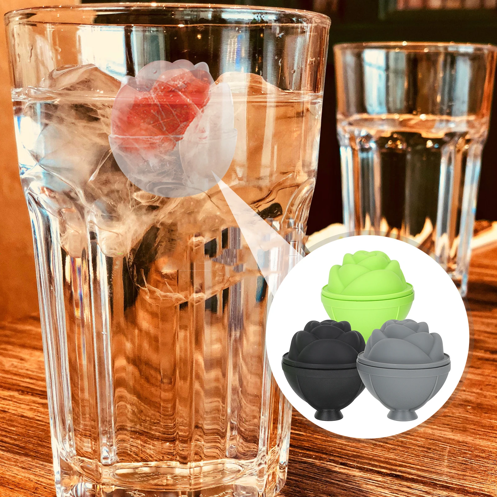 

3pcs Ice Tray Mold Silicone Handmade Shaper Whiskey Balls Cube Cocktail Light Bulb Molds Nonstick Leakproof Flower Shape