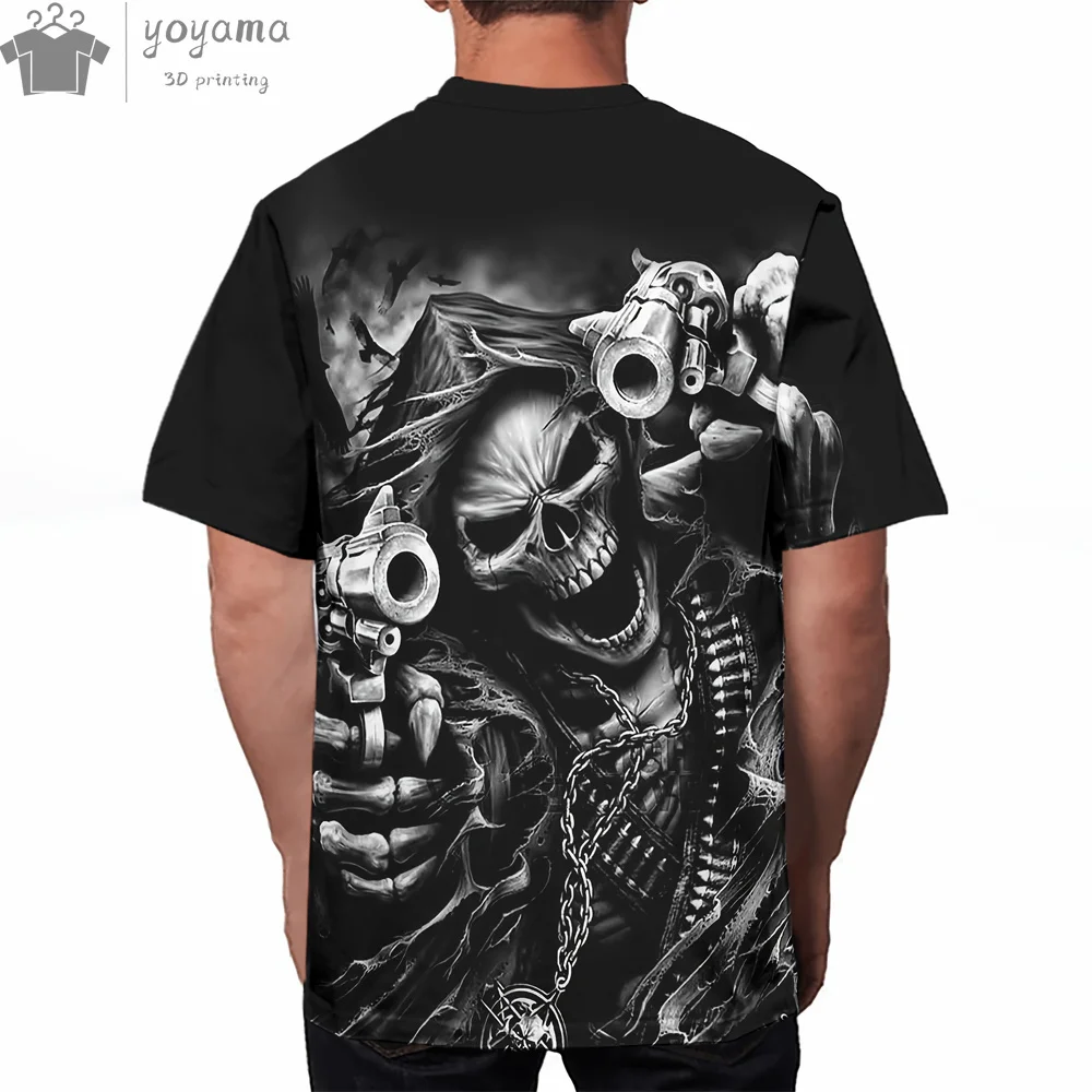 Men's Clothing Vintage Printed Skull Pattern Summer Casual Harajuku Street Oversized T-Shirt Top Fashion Short Sleeve Tee Tops