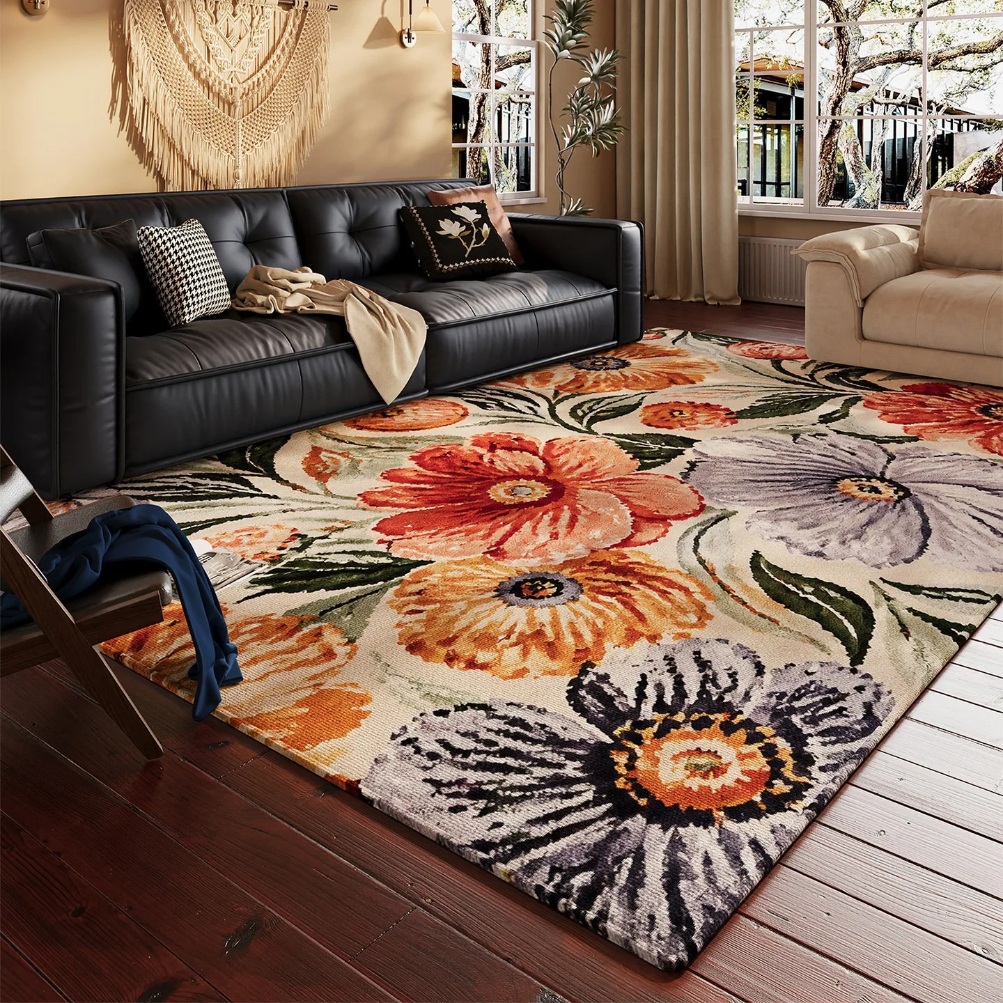 Vintage Oil Painting-style Floral Rug for Living Room Large Area Carpet Light Luxury Decorate Floor Mat Washable Printed Mats 러그