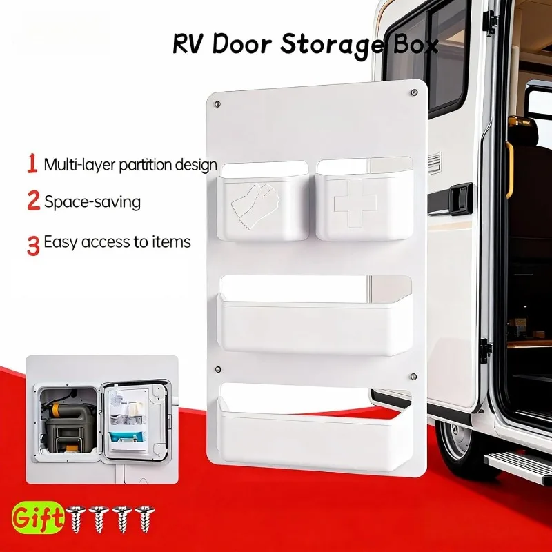 

RV Compartment Storage Organizer ABS Wall Mounted Box For Camper Van Motorhome Caravan Toilet Door Waste Tank Door