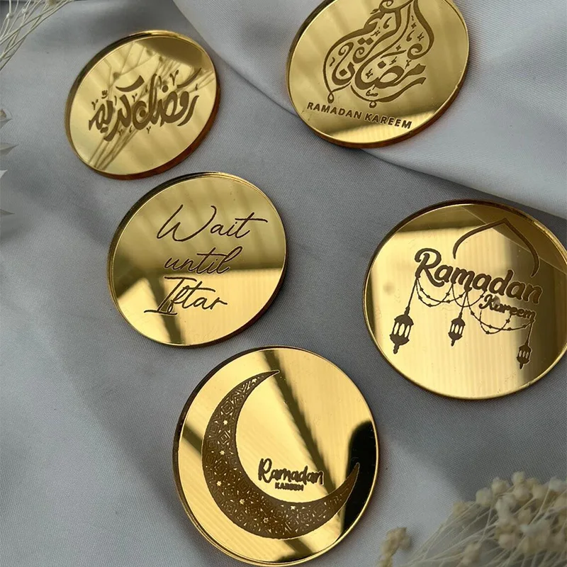 5pcs Eid Mubarak Acryl Disc Cupcake Topper Charm Disc Moslim Islamitische Ramadan Kareem Eid Al-Fitr iftar Dessert tafeldecoratie