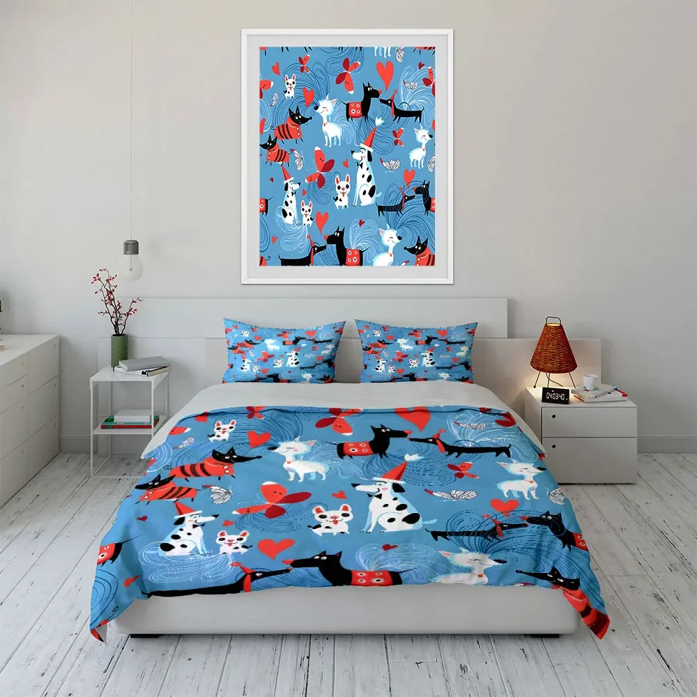 

Cute Dog Print Gift Set Multiple sizes kid's and adults' bedroom Exquisite 3PC bedding set, gift