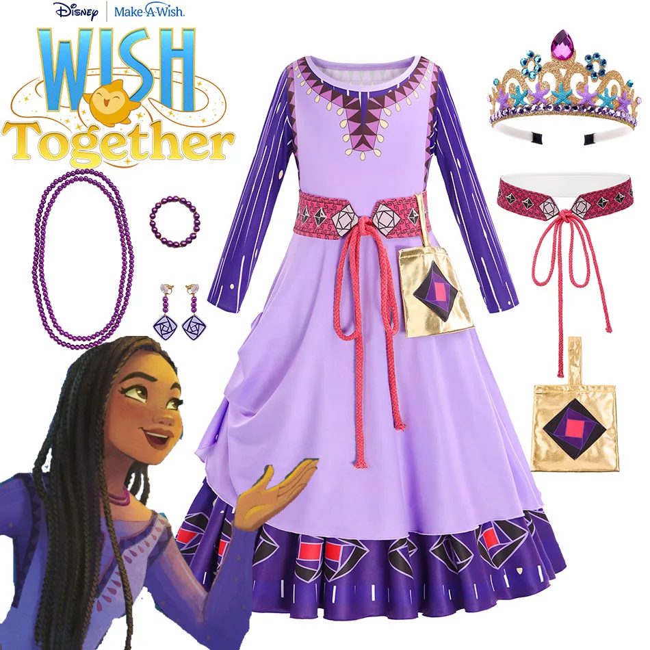 

2023 Fancy Disney Wish Asha Costume for Girls New Princess Dress Asha Vestidos Kids Carnival Christmas Gift Toddler Cosplay Gown