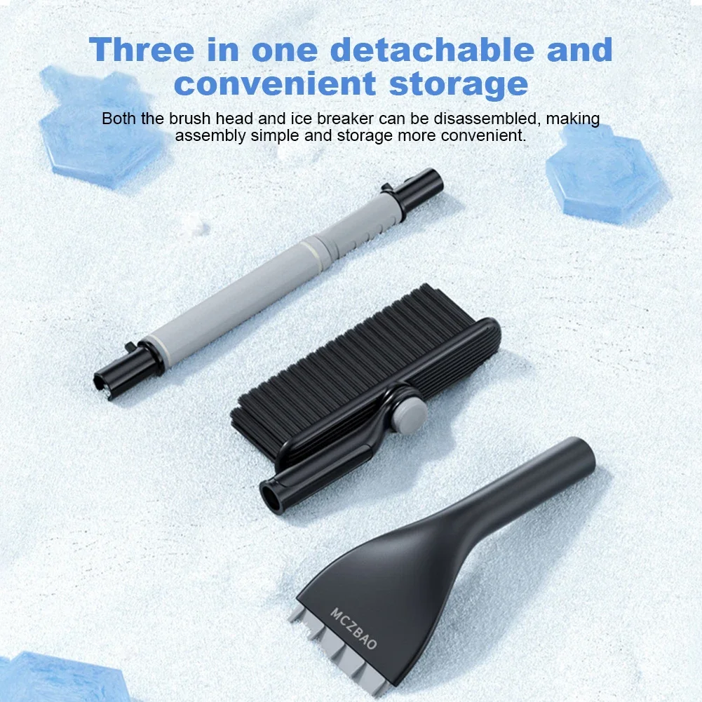 Universal Snow Shovel Brush Telescopic Car Glass Deicing Cleaning Tool 2-in-1 Detachable Snows Ice Scraper Quick Clean Wash Tool