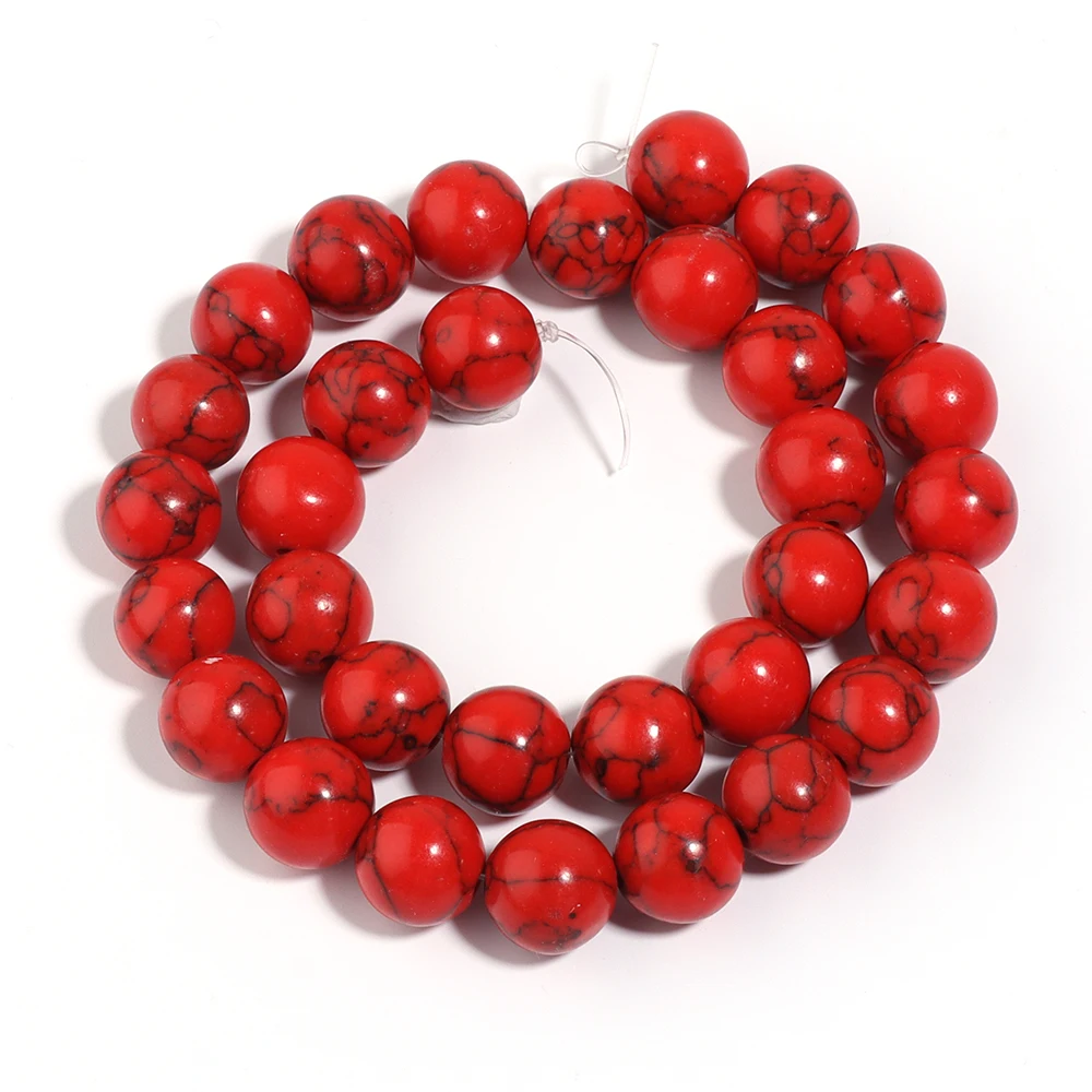 1 Strand Natural Stone Red Howlite Turquoises Round Loose Beads For Handicraft Making Fit Diy Bracelet Necklace 4 6 8 10 12MM