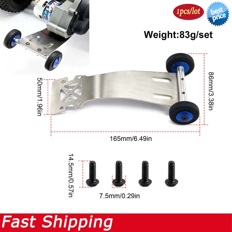 Meta Stainless Steel Rear Bumper Skid Plate Bearing Wheelie Bar for Traxxas Slash Rustler Bandit 2WD RC Car Upgrade Parts