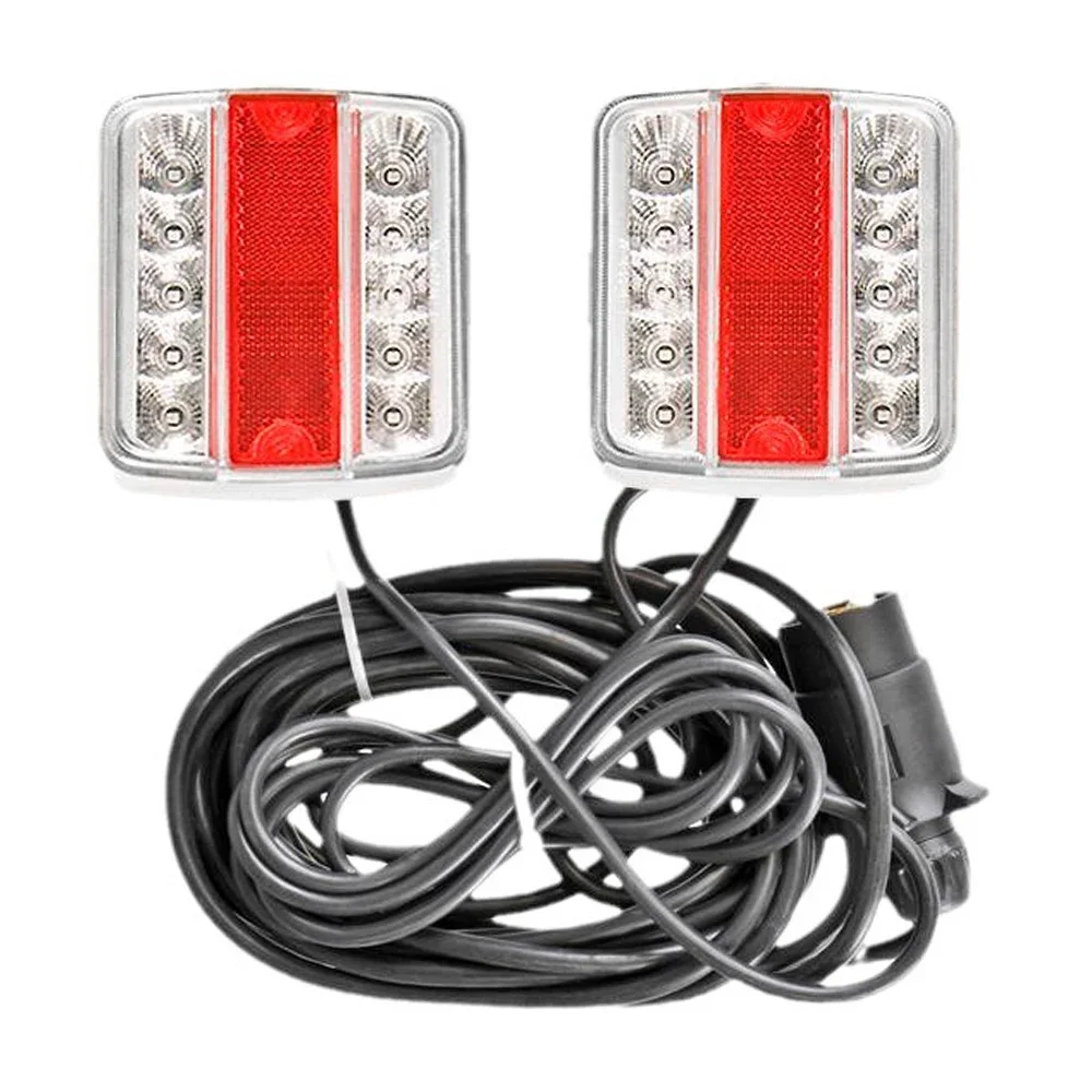 1 Set 2pcs Universal Rear Combination Towing Tail Light 12V 10m LED Trailer 7 Pin Brake Stop Lamp License Number Plate Reflector