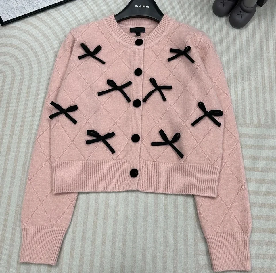 Spring Autumn women fashion bows knitted coats single breasted solid cardigan