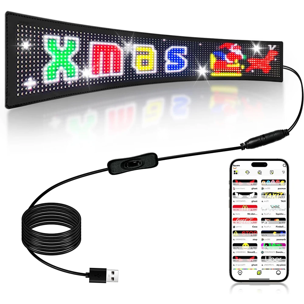 Scrolling LED Sign Programmable LED Sign Bluetooth APP Control Bright Scrolling Text Animations Car Store Christmas Advertising