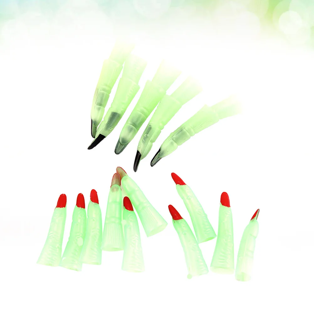 

20 шт., светящиеся пальцы ведьмы на Хэллоуин, накладные ногти, красные, черные, жуткие страшные вечерние костюмы, реквизит, ногти ведьмы