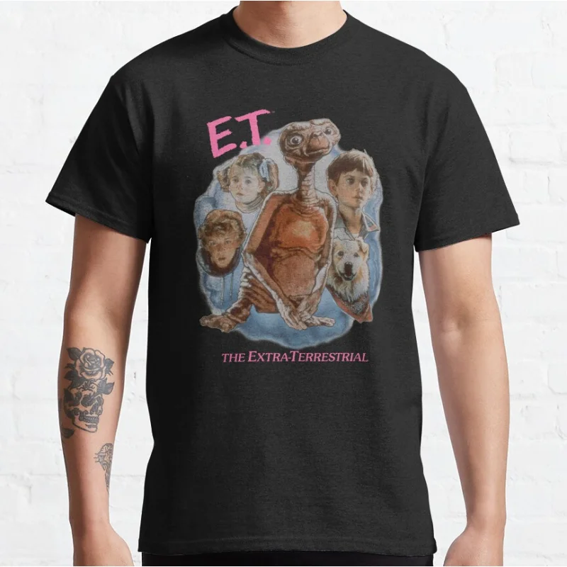 E.T. Faded Retro Group Photo ET The Extra Terrestrial 80s Horror movie AlienSci fi T-shirt for men large size Adult Tops S-6xl