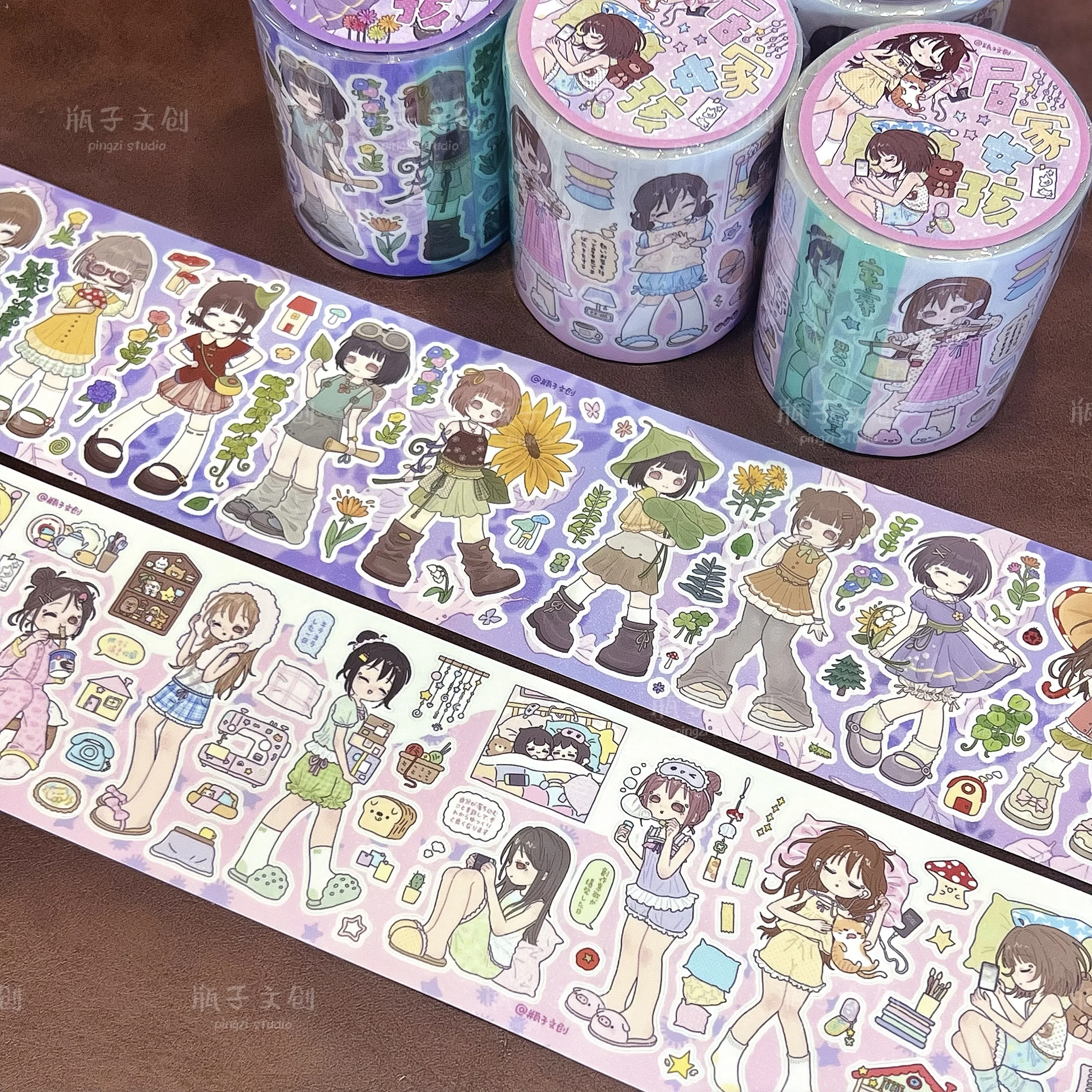 

Bottle Character Sticker Roll Jungle Girl Home Girl Notebook Tape Daily Versatile Notebook Material