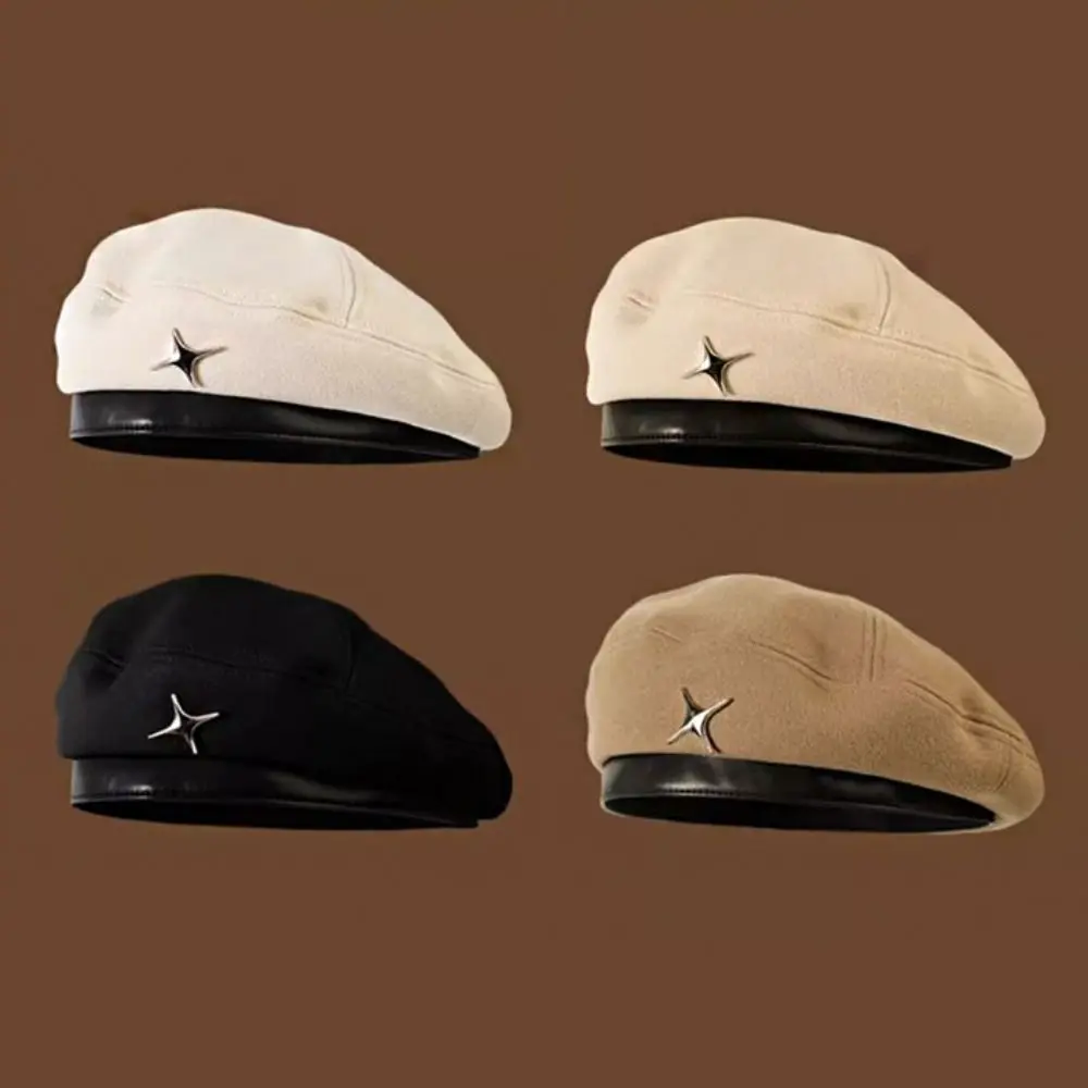 Fashion British Style Star Beret Y2K Woolen Newsboy Cap Korean Style Brown Artist Hat Streetwear 3