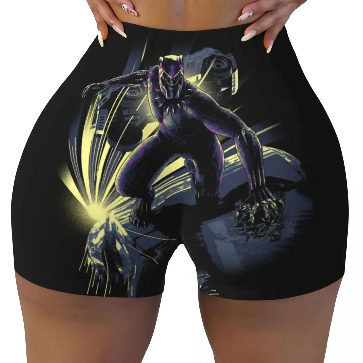 Custom Black Panther Car Chase Graphic Gym Volleyball Biker Shorts for Women Workout Yoga Shorts