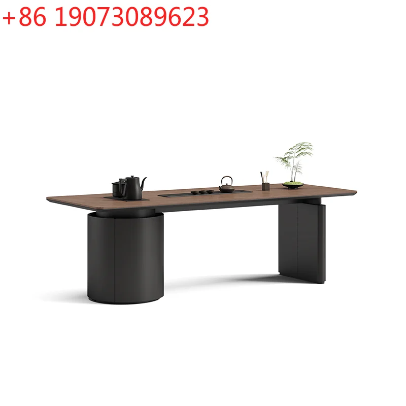 Modern Chinese rectangular coffee table with wooden slate design for home office balconies, including kung fu chairs