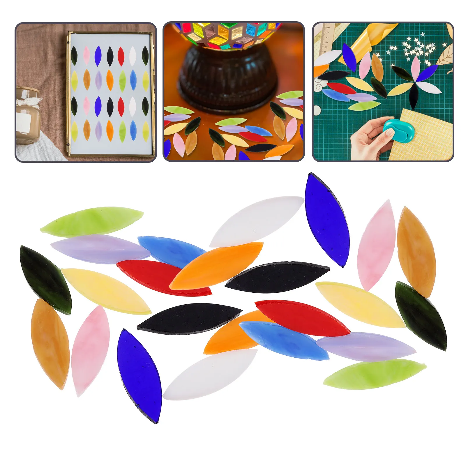 

28Pcs Leaf Shape Glass Tiles Smooth Wear Resistant DIY Craft Supplies Mosaic Pieces for Table Decoration Home Decor Flowerpots