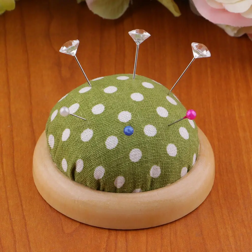 Fabric Wooden Base Holder Pin Cushion Embroidery Sewing Tools