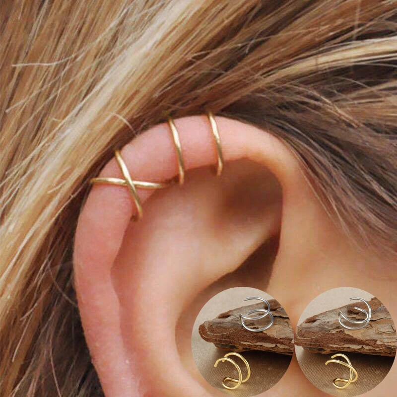 Clip de oreja de doble cubierta cruzado en forma de U de acero inoxidable para mujeres y hombres, manguito de oreja Simple C, Clip de oreja sin perforación, joyería de tendencia, 1 ud.