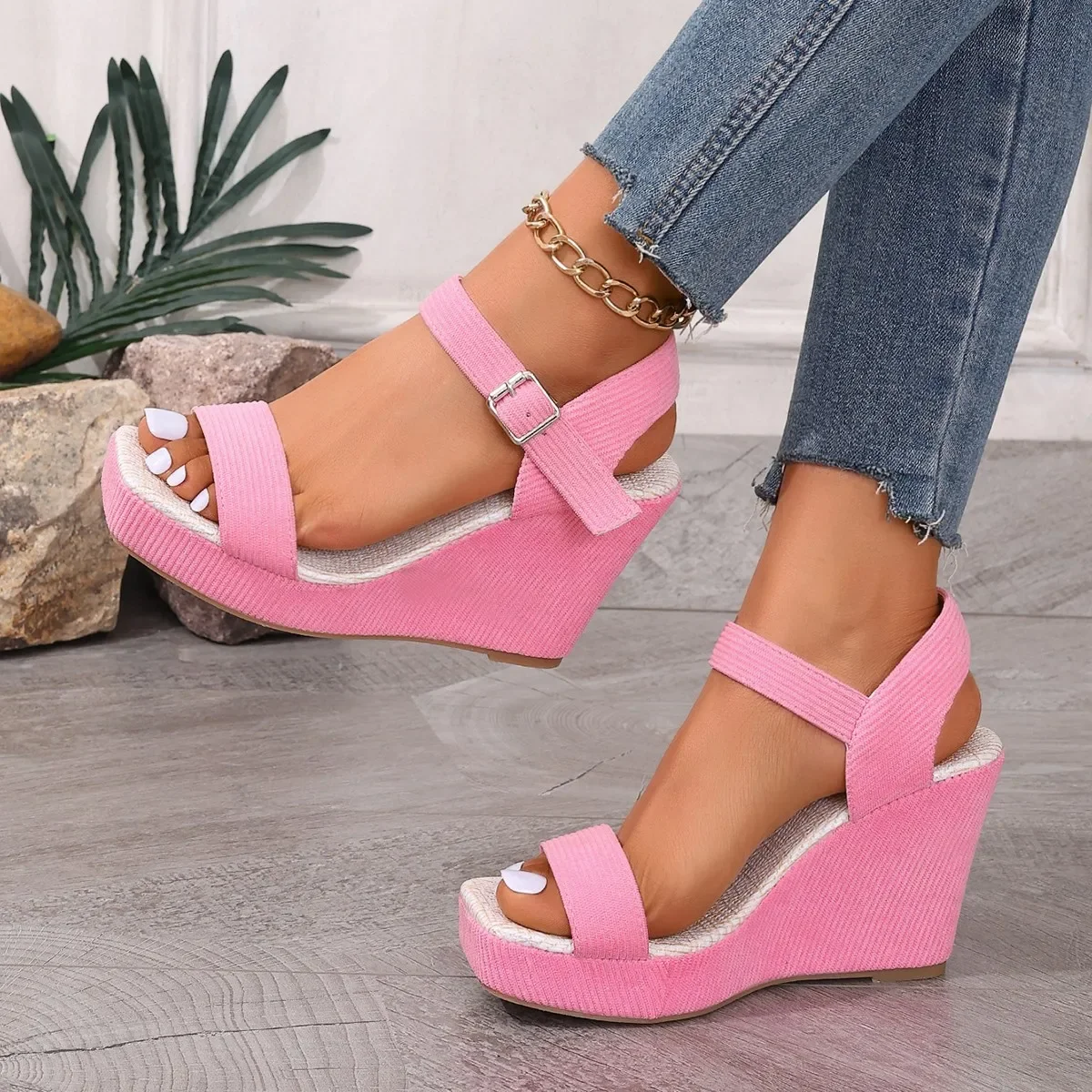 Platform Wedge Sandals Summer Women Comfortable and Elegant Fashion High-heeled Offer Pink Green