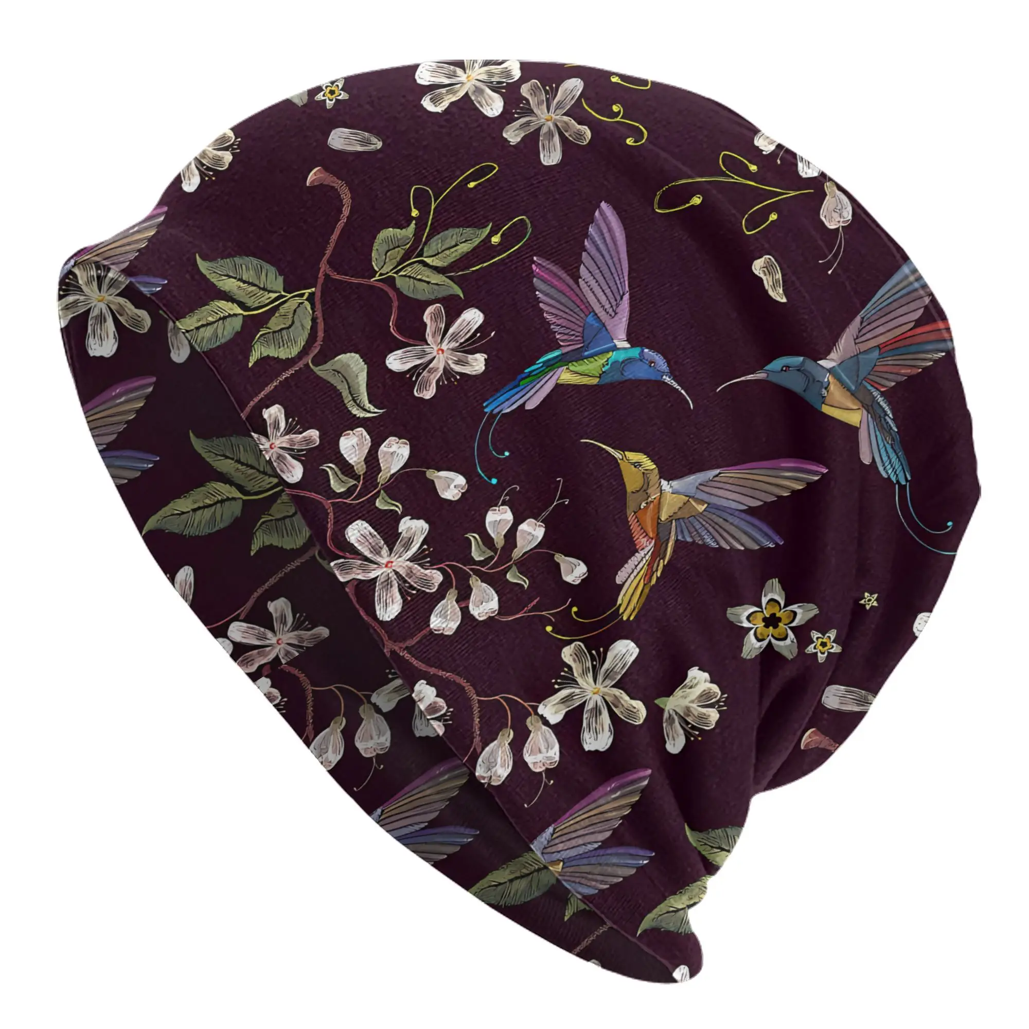 Floral Hummingbird Bonnet Hats Men Skullies Beanies Novelty Hats Headwear for Unisex Sports Autumn Winter Casual Streetwear Hat