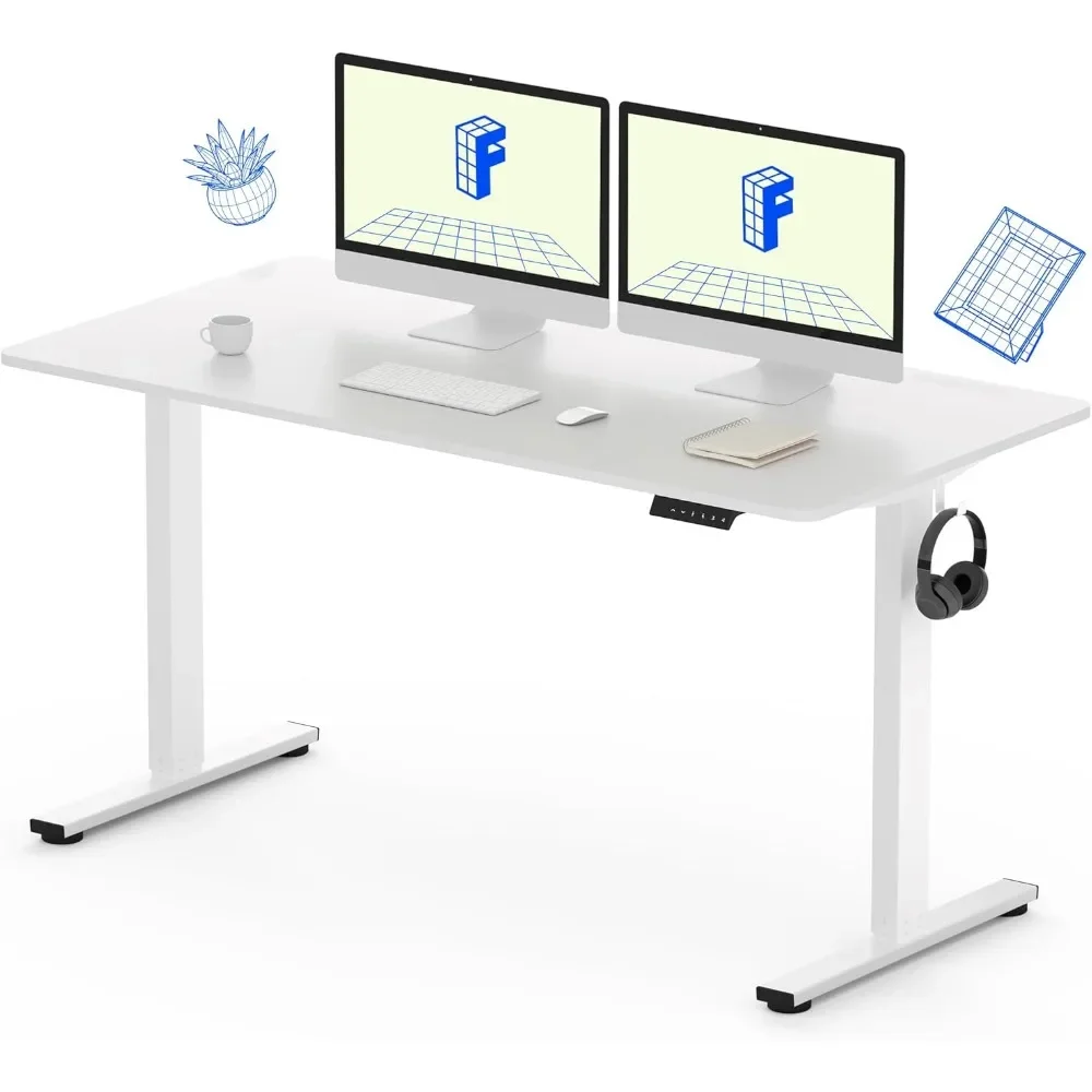 

Electric White Standing Desk Whole Piece Desktop Adjustable Height Desk Home Office Computer Workstation Stand up Desk