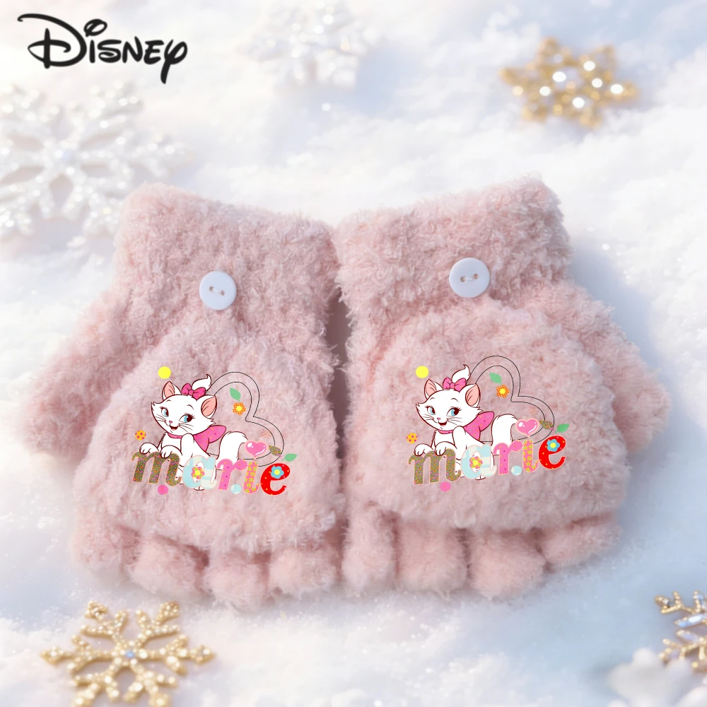 Kawaii ديزني ماري القط قفازات الكرتون القط شتاء دافئ سميكة يندبروف القفازات الفتيات خمسة أصابع قفازات هدية الكريسماس