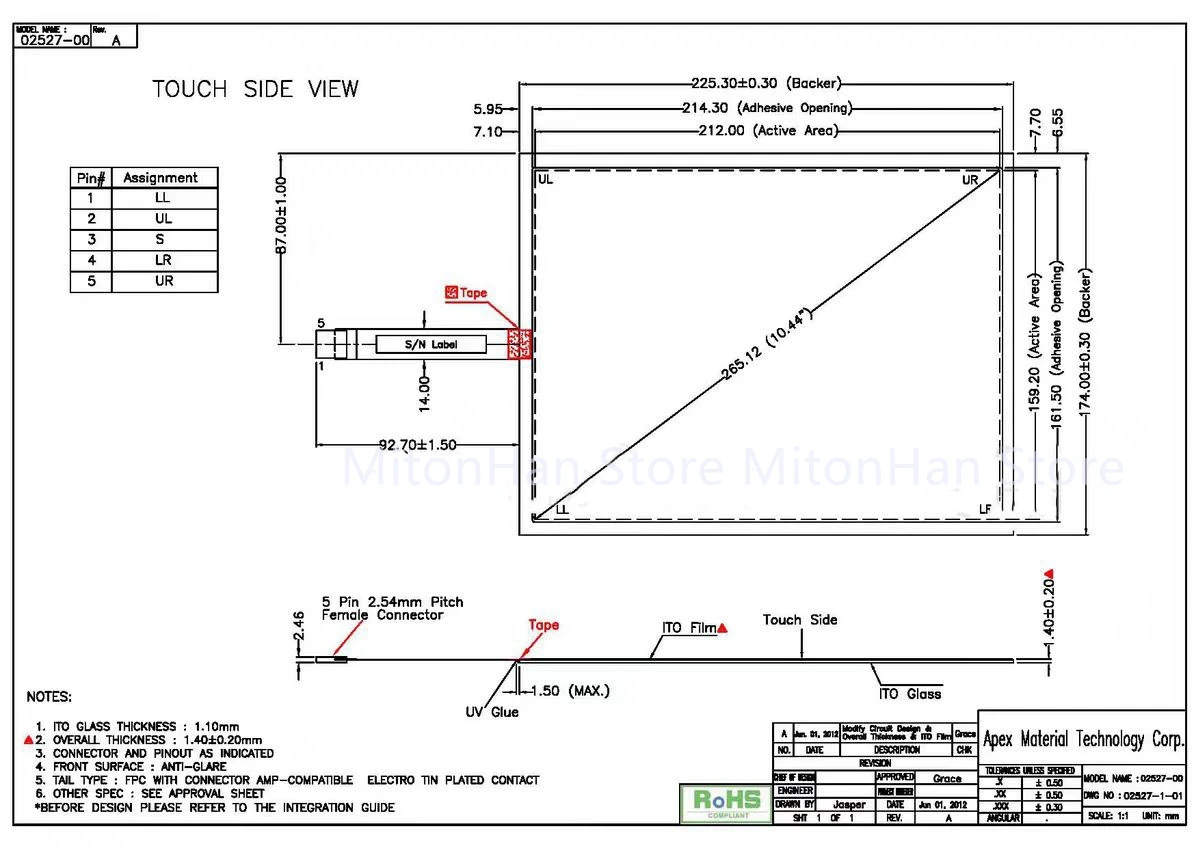 New For AMT2527 91-02527-00A Original 10.4 Inch Touch Panel Screen Glass Digitizer 25mm*174mm