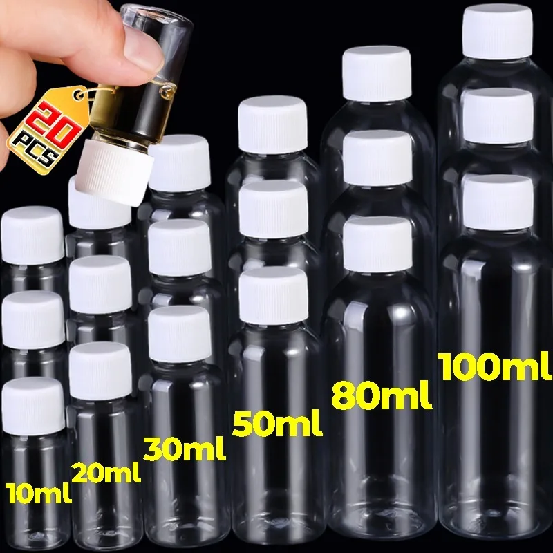 1/20PCS Refillable Bottle Empty Plastic Transparent Bottle with Screw Cap Portable Squeeze Sample Container 10/20/30/50/80/100ml