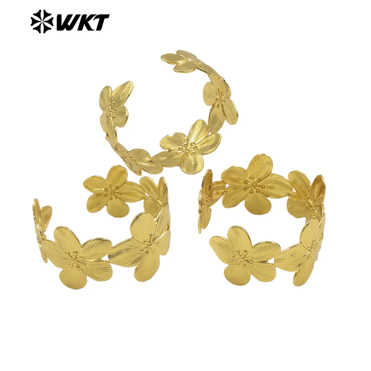 

WT-B673 WKT Новый продукт, классический и уникальный браслет-манжета в форме цветка с 18-каратным настоящим позолоченным покрытием для девочек, специальные ювелирные изделия