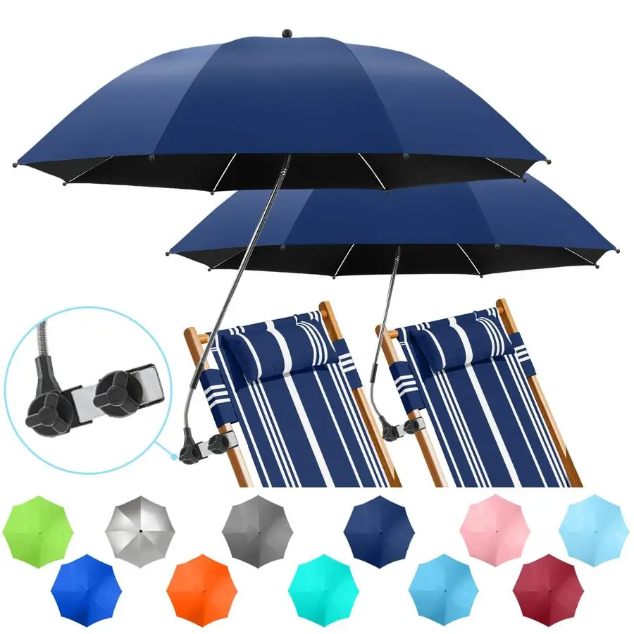 

PACK Beach Umbrella with Clamp, 360 Adjustable Umbrellas for Chair, UPF50 Umbrella for Beach Chair, Patio Chair, Wheelchair, Cam
