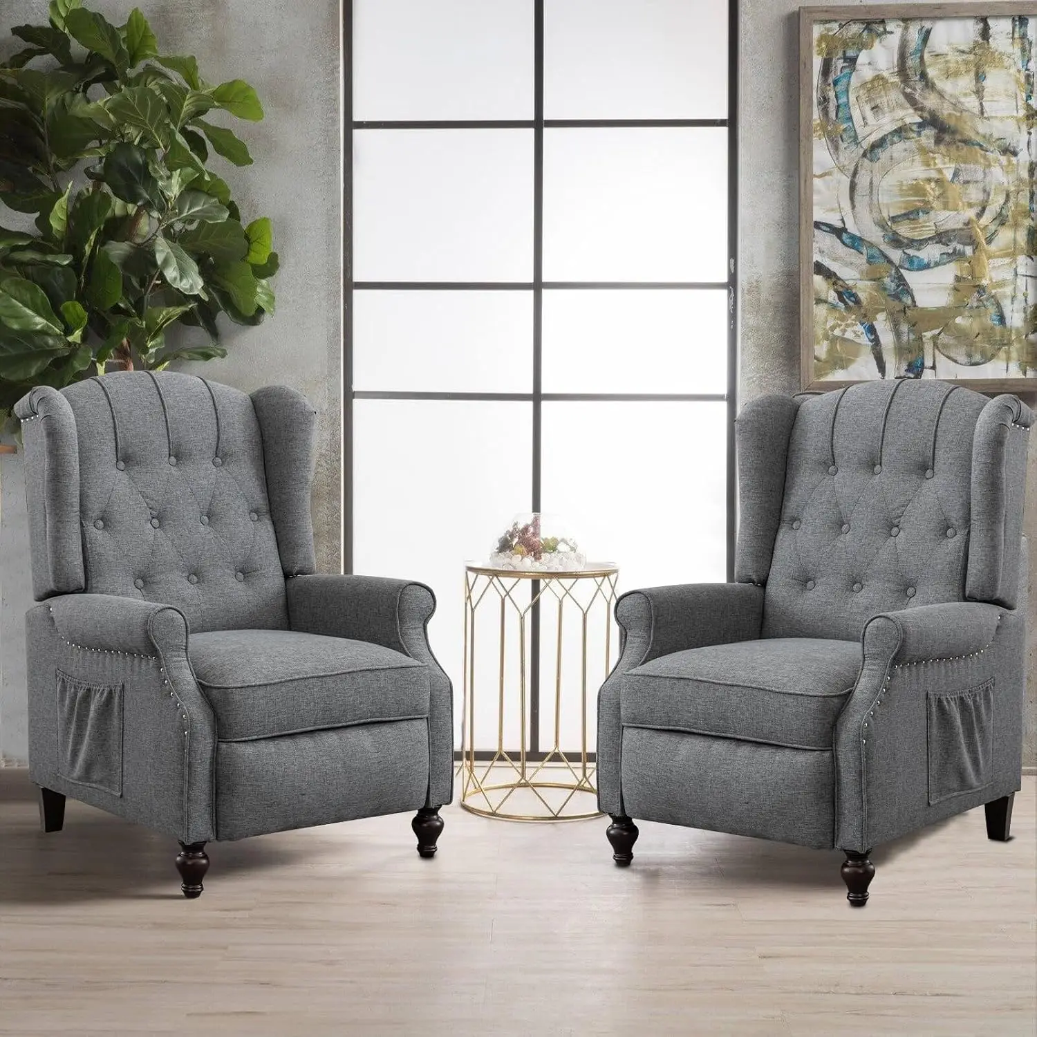 Pushback Recliner 2PC, Linen Tufted Armchair with Massage & Heat, Mid-Century Wingback Accent Chair for Living Room, Customized