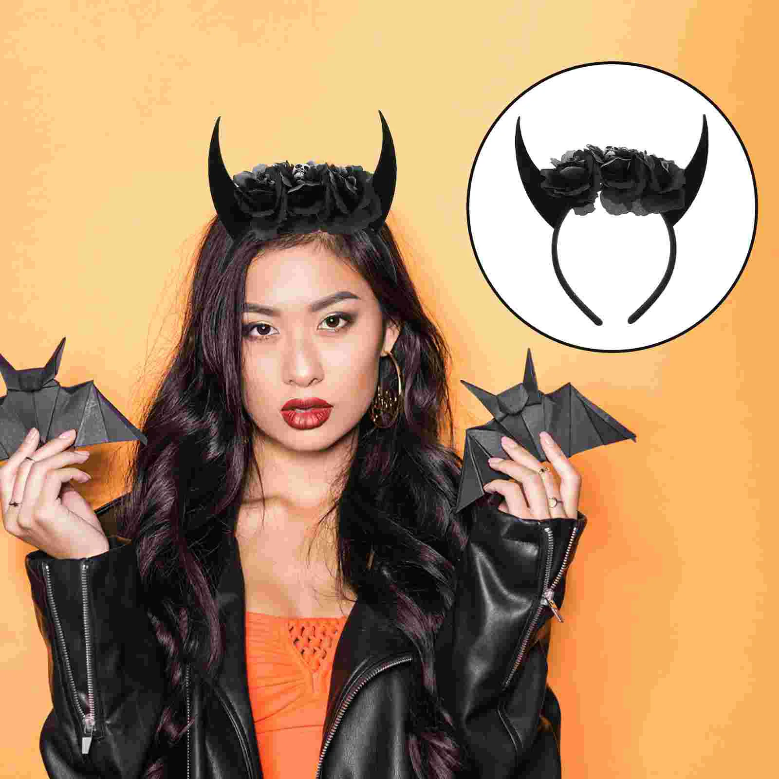 Chifre bandana chifres de boi hairband demônio cosplay aros pano flor resina fantasma festa de halloween criança