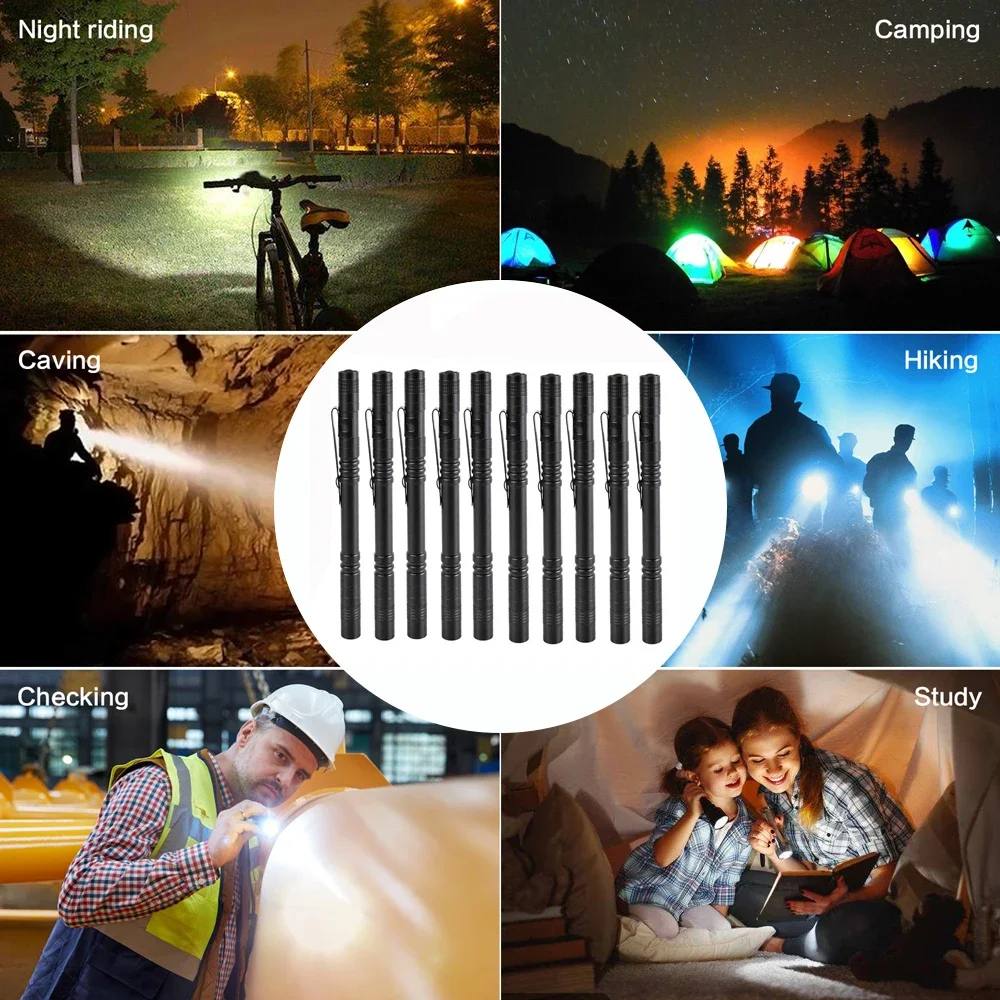 Mini Portable Penholder LED Flashlight for AAA Batteries Night Walking Lighting Maintenance Work Torch Camping Lantern