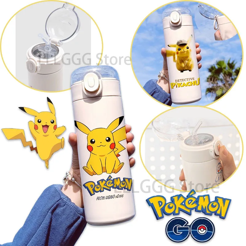 420ML Pokemon Pikachu Water Bottle Anime Portable Children Cold Insulation Cup Cute Cartoon Outdoor Sports Large Water Cup Gift