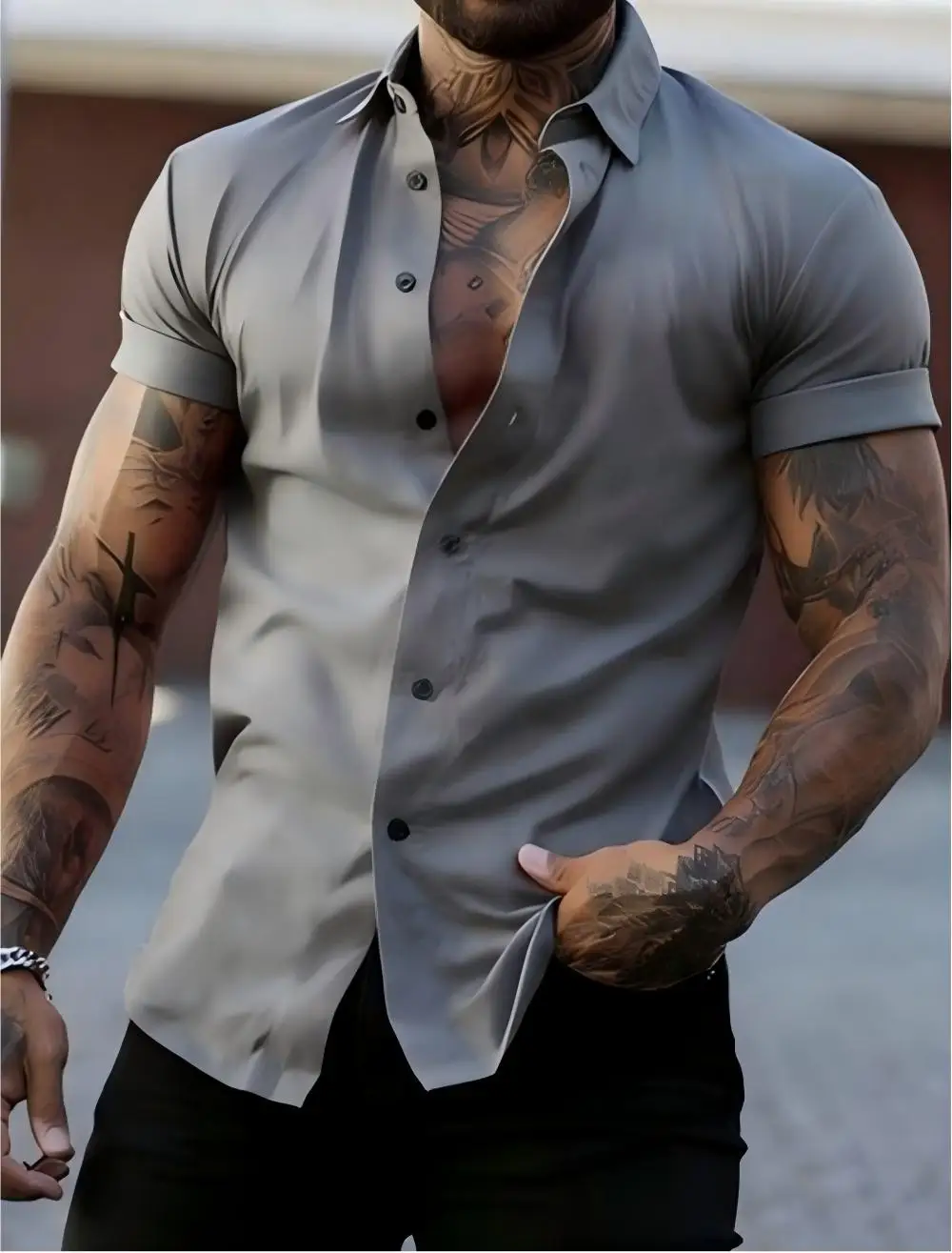 2025 Summer Men's Short Sleeve Collar Shirt Short Sleeve Slim Solid Color Breathable Outdoor Sports Shirt Fashion Street Style T