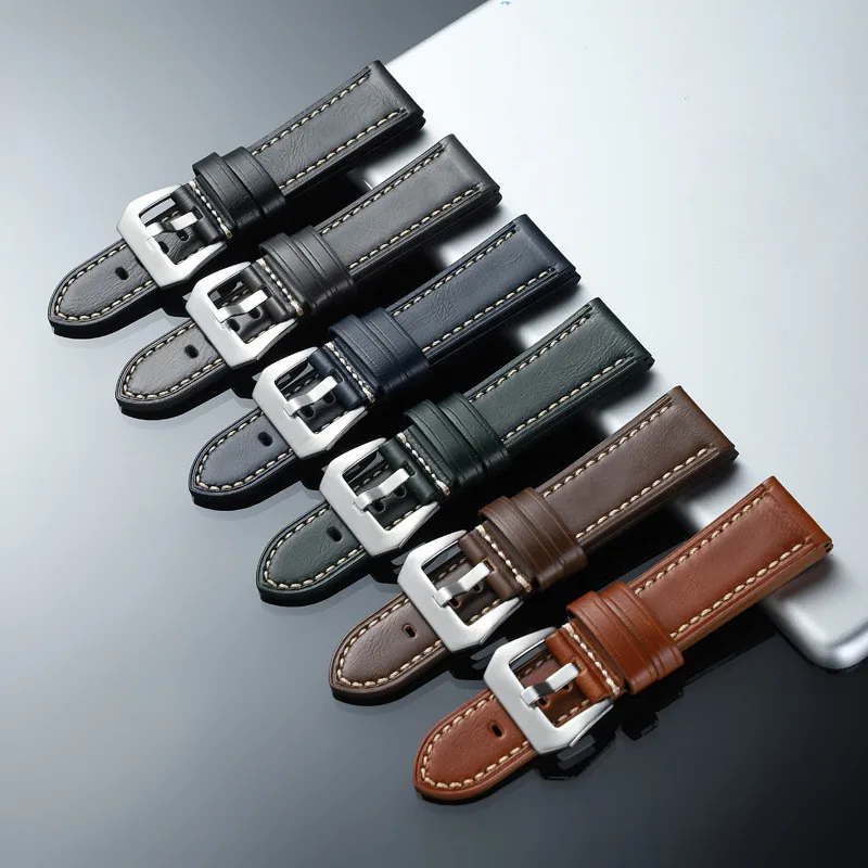 Pulseira de relógio de couro macio e grosso, 20mm 22mm 24mm 26mm para homens e mulheres, pulseira panerai luminor clássica simples à prova d'água